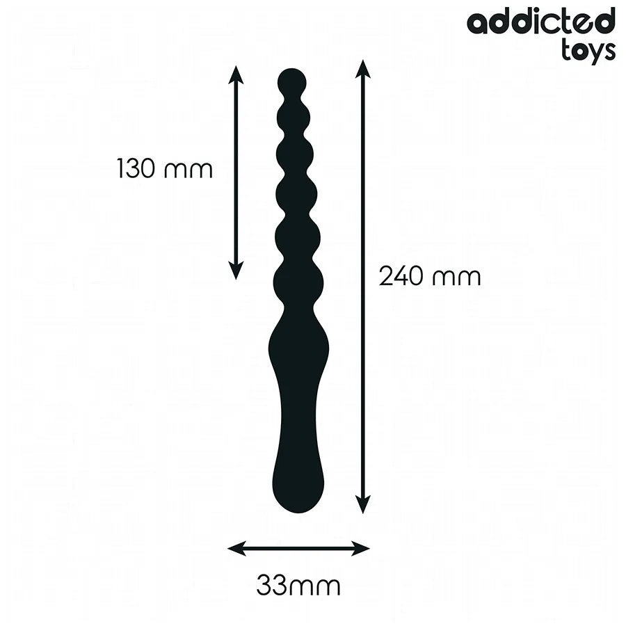 Massager anal Addicted Toys 24 cm, silicone noir, sphères graduées, base large, design ergonomique pour plaisir progressif.