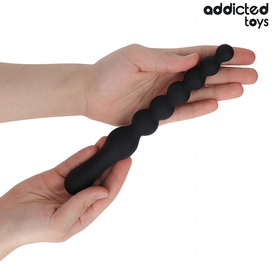 Masseur anal noir Addicted Toys 24 cm, silicone médical, design progressif à billes pour stimulation anale intense.