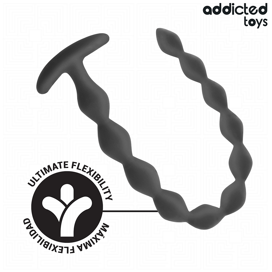 Plug anal extra long noir Addicted Toys, forme torsadée, texture ondulée, pour stimulation anale intense et profonde.