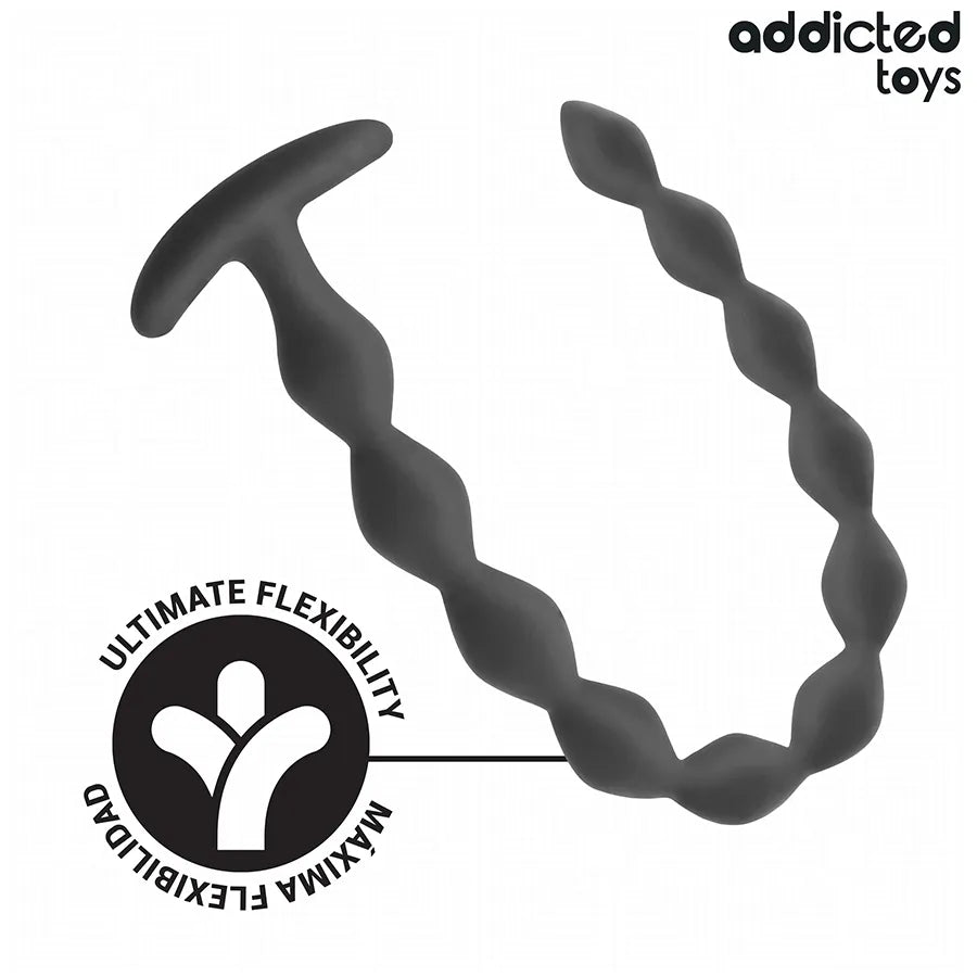 Plug anal extra long noir Addicted Toys, forme torsadée, texture ondulée, pour stimulation anale intense et profonde.