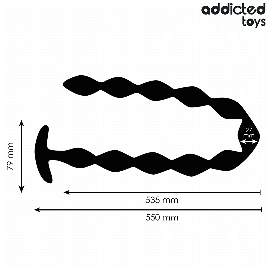 Plug anal Addicted Toys extra long noir, 550 mm, design ondulé pour stimulation intense, idéal utilisateurs expérimentés.