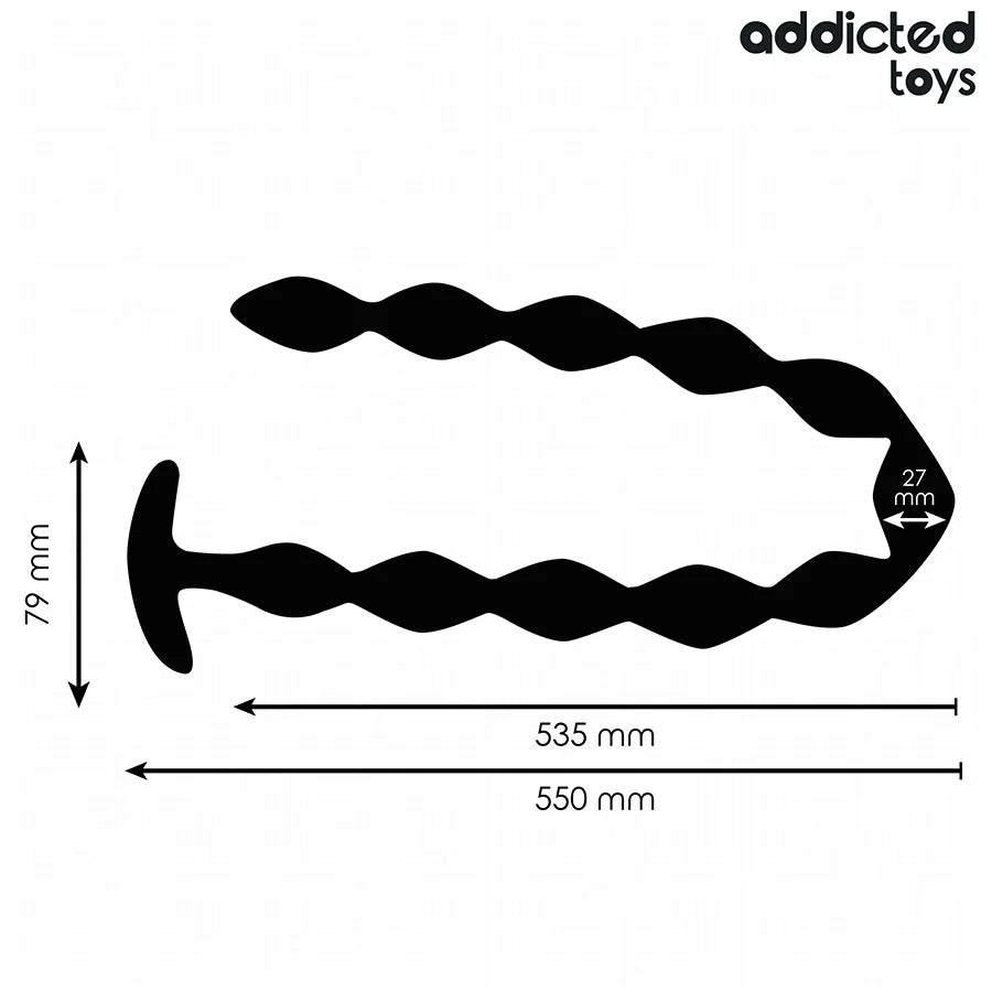 Plug anal Addicted Toys extra long noir, 550 mm, design ondulé pour stimulation intense, idéal utilisateurs expérimentés.