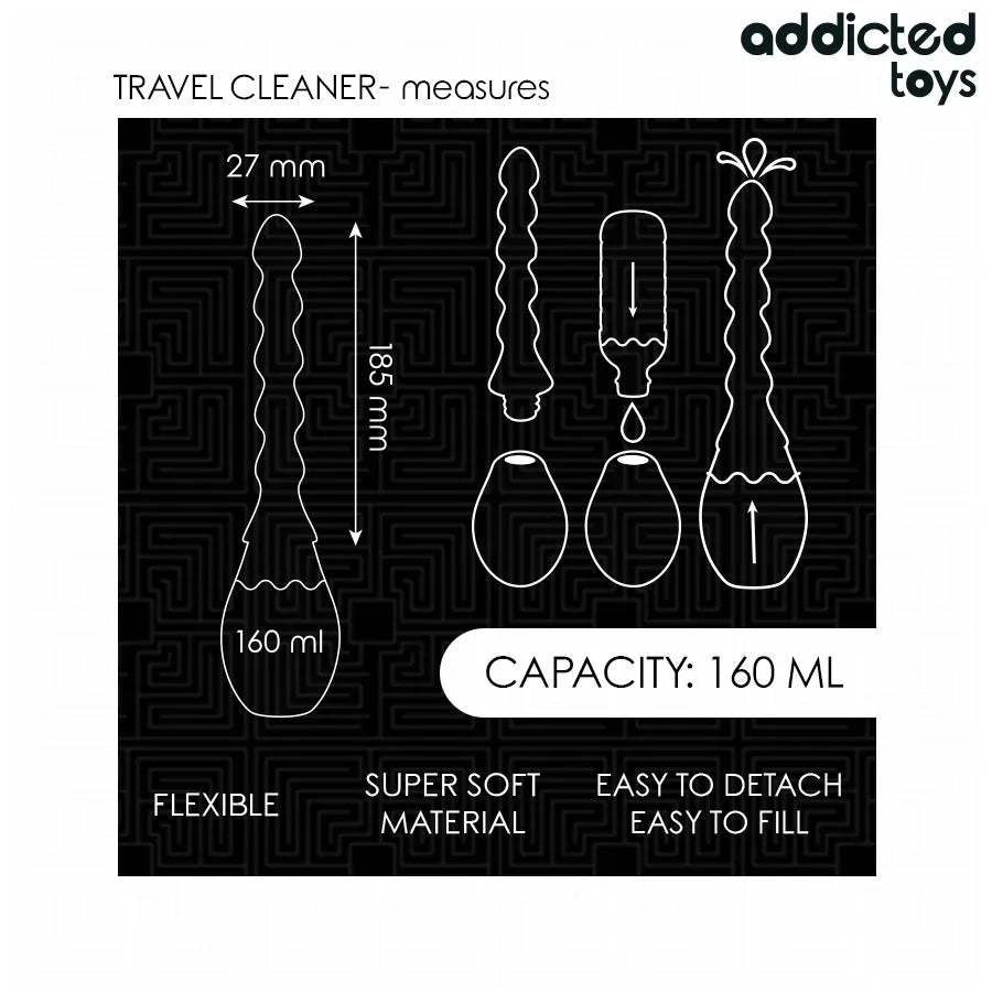 Nettoyeur de voyage Addicted Toys Model 2, noir, design ergonomique, 285 mm, idéal pour hygiène des jouets sexuels.