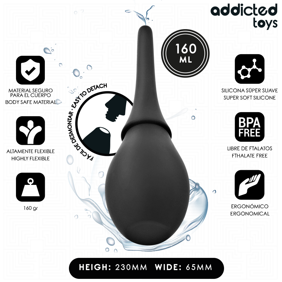 Nettoyeur de voyage Addicted Toys Model 3 noir, forme ergonomique, 230 mm, pour hygiène optimale des jouets sexuels.
