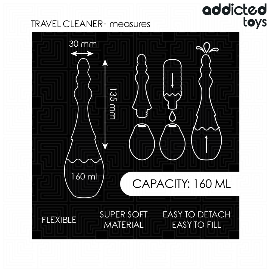 Nettoyeur de voyage Addicted Toys Model 4, compact, noir, 230 mm, design ergonomique, idéal pour désinfection rapide.