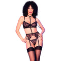 ensemble lingerie noire dentelle brodée ajustable sensuelle CHILIROSE