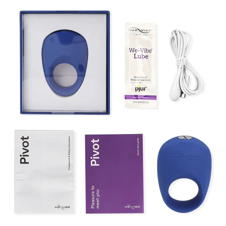 Anneau vibrant bleu en silicone avec accessoires, rechargeable, waterproof, 10 vibrations, pour stimulation clitoridienne.