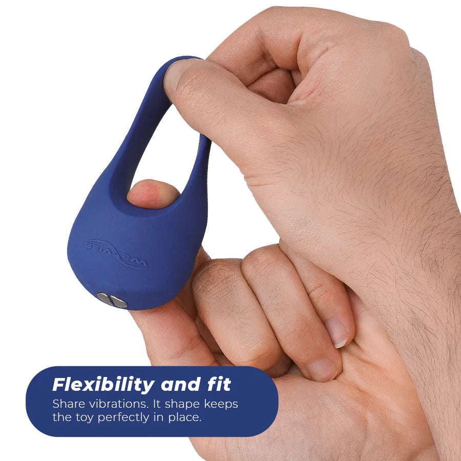 Anneau vibrant bleu silicone, design ergonomique, rechargeable, stimulation clitoridienne, waterproof, 10 vibrations.