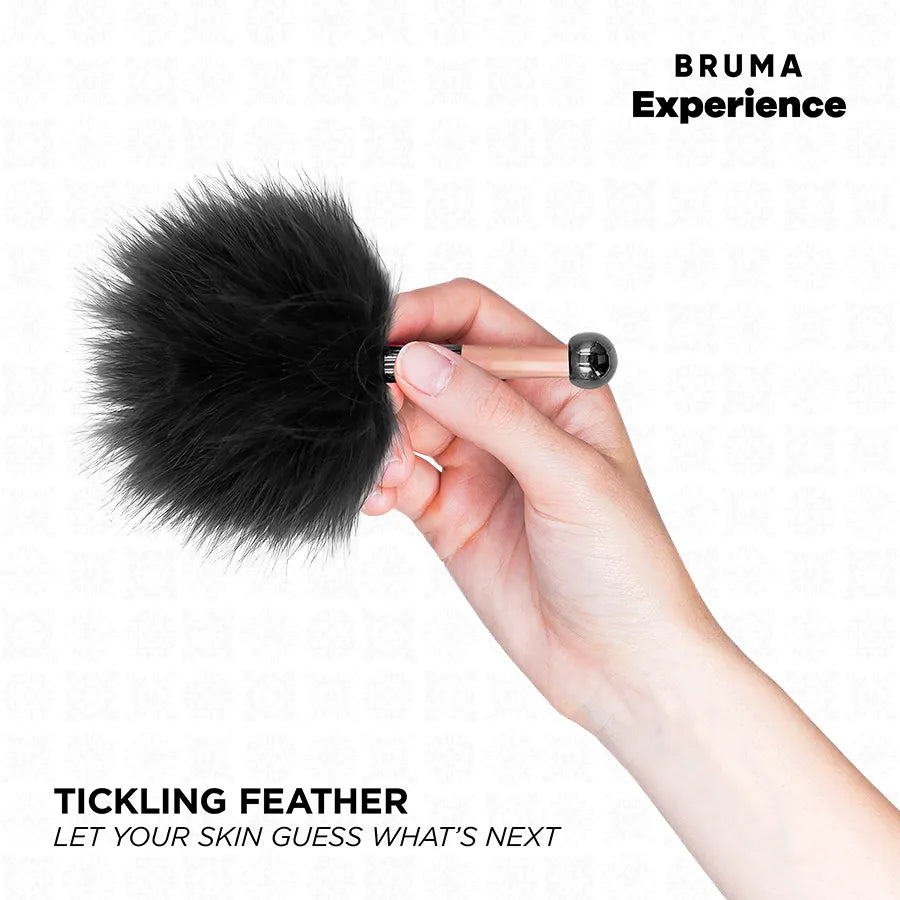 Plume noire douce BRUMA XPERIENCE tenue en main, accessoire sensuel du kit Tentation Douce Gâteau Américain.