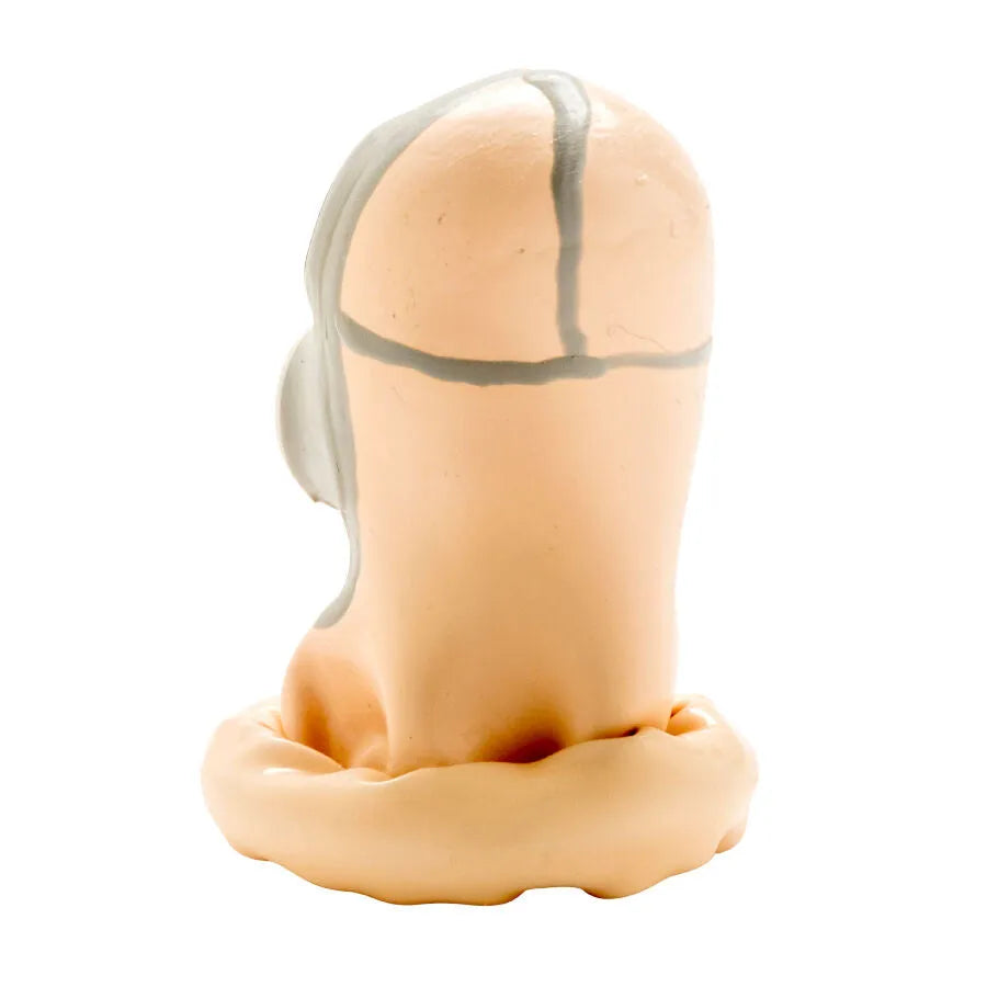 Préservatif fantaisie peint à la main, design masque à gaz, couleurs beige et gris, style bohème Amsterdam.