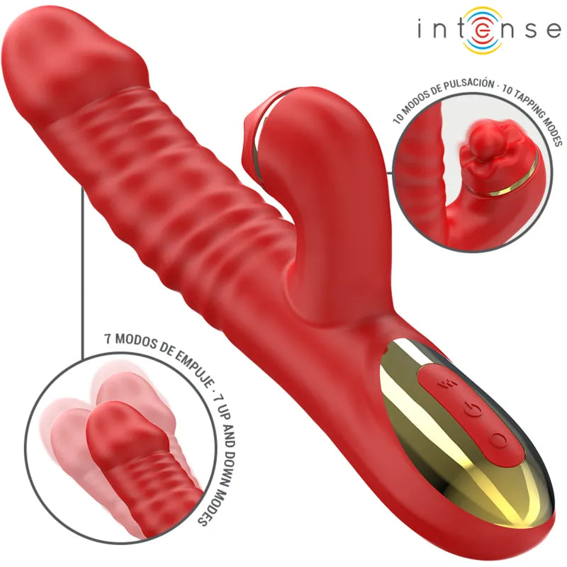 Vibromasseur multifonction Thalia rouge silicone doux stimulation clitoridienne G-spot vibration puissance 10