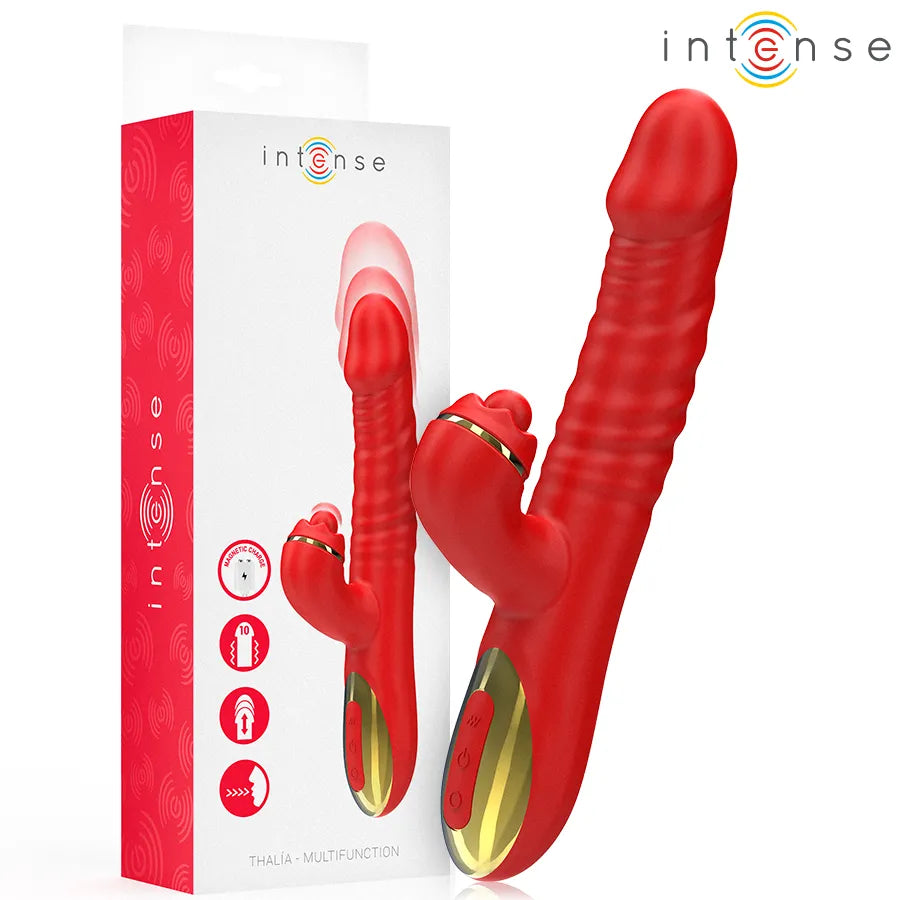 Vibromasseur multifonction Thalia rouge silicone doux stimulation clitoridienne G-spot vibration puissance 10