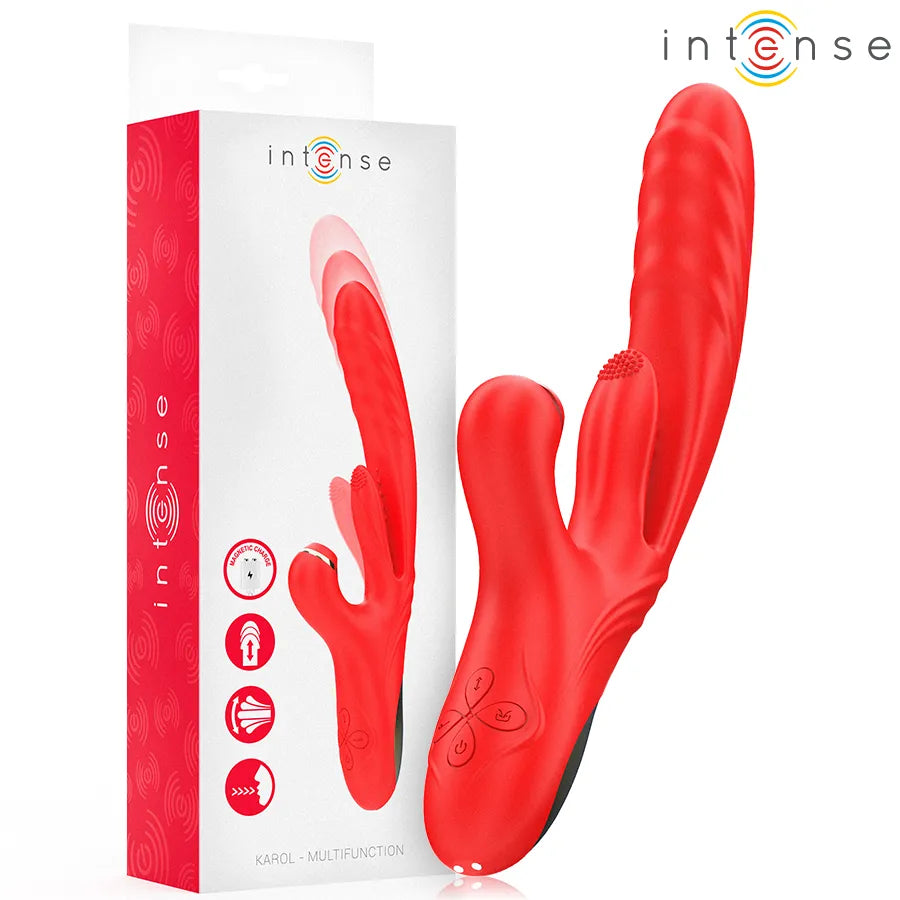 Vibromasseur multifonctionnel Karol - Stimulation interne et externe - Silicone médical, rechargeable, silencieux - Rouge
