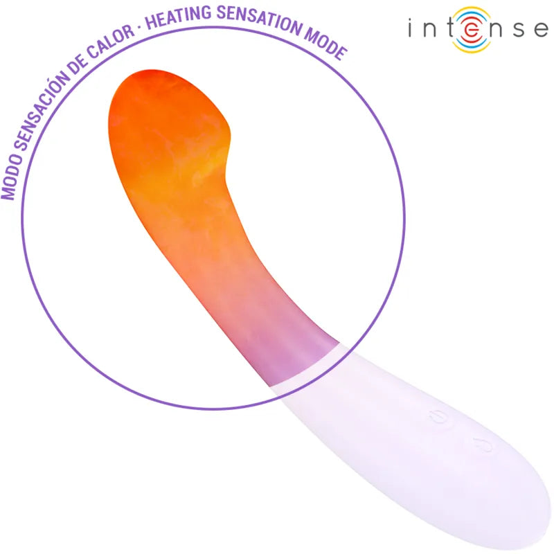 Vibromasseur chauffant Intense Becky 19 cm 7 vibrations silicone hypoallergénique rechargeable silence stimulation clitoridienne G-spot couple usage personnel