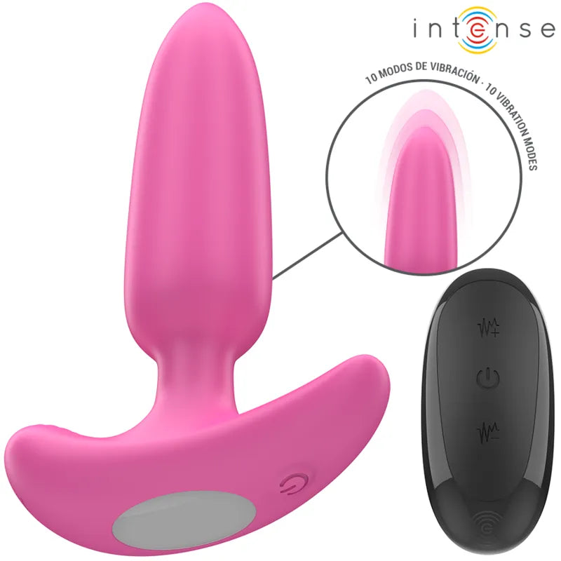 Plug anal vibrant Ross de Intense, 10 vibrations, design rose, télécommande, silicone hypoallergénique, pour femmes et couples