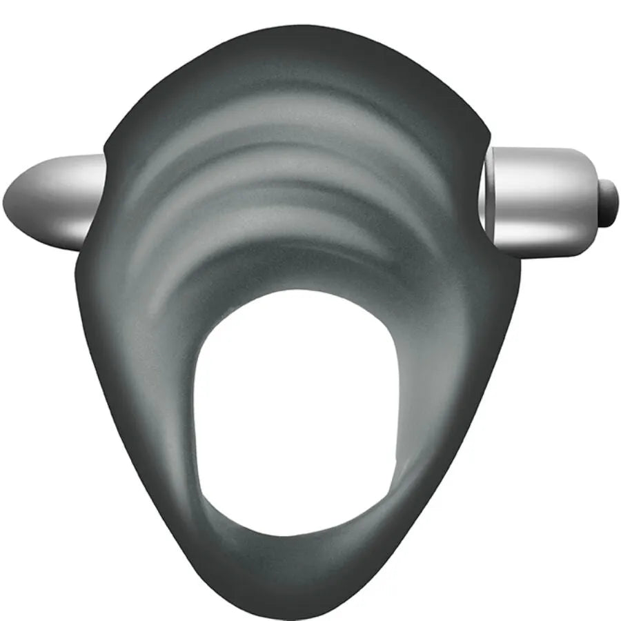 Anneau vibrant noir et plug anal gris en silicone, design ergonomique pour stimulation prostate et G-spot, 10 vitesses.