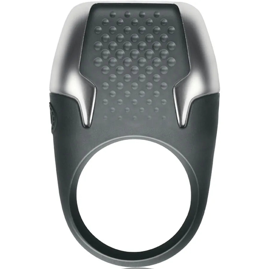 Anneau pénitensif noir et argenté avec texture à picots, étanche IPX7, rechargeable USB, pour couples.