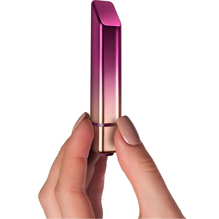 Vibrateur Trema Lipstick, dégradé rose-or, forme élégante et compacte, 10 intensités, surface lisse, étanche IPX7.