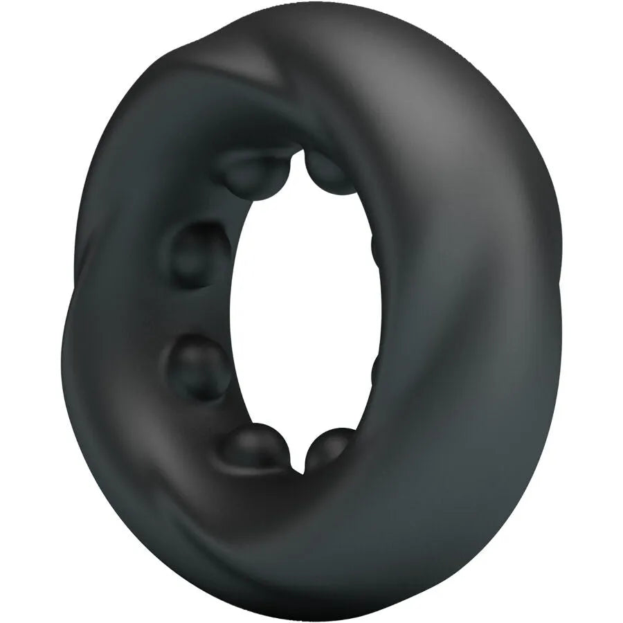 Bague en silicone noire Crazy Bull Daquez Modèle 4, ergonomique, avec texture ondulée pour stimulation masculine.