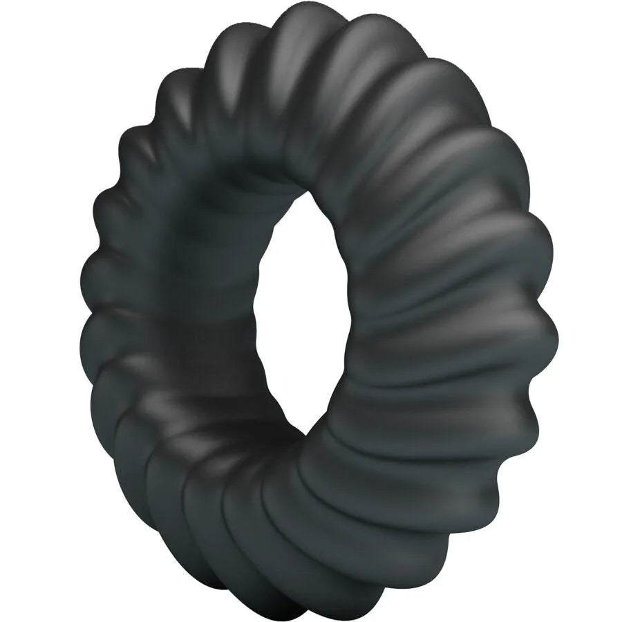 Bague en silicone noire Crazy Bull Fitz Modèle 8, texture ondulée pour stimulation intense et confort maximal.