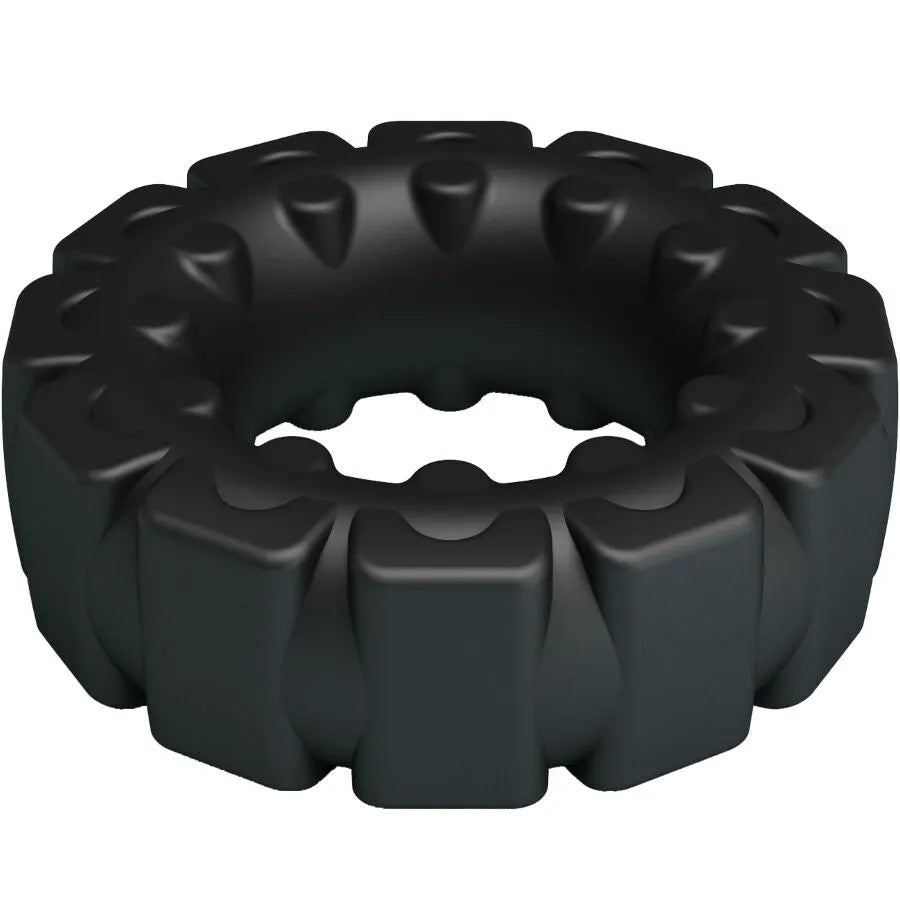 Anneau silicone noir ondulé ergonomique Crazy Bull Laiden, extensible, hypoallergénique, confort et maintien érection.