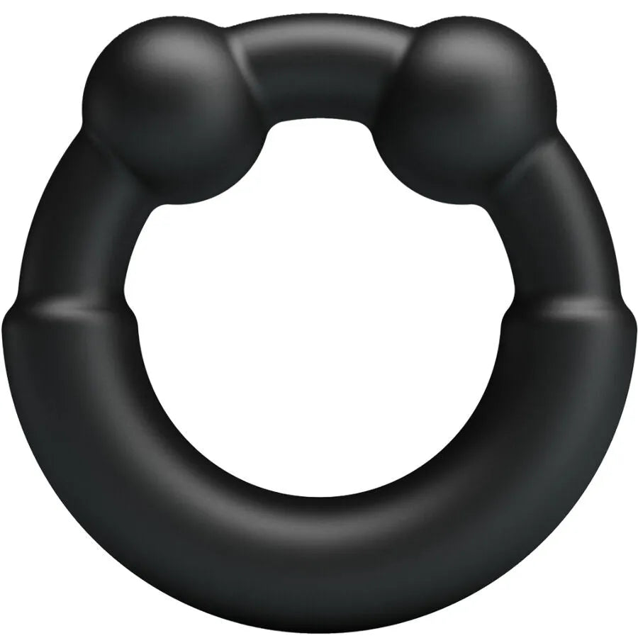 Cockring noir Crazy Bull Meco 15 en silicone doux, forme circulaire avec reliefs, pour confort et stimulation optimale.