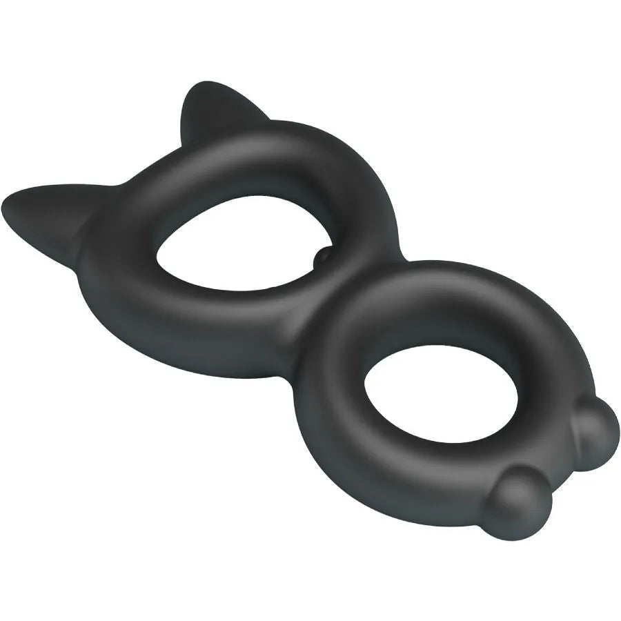 Anneau en silicone noir Crazy Bull, design chat avec oreilles pointues, modèle 20 pour confort et intimité érotique.