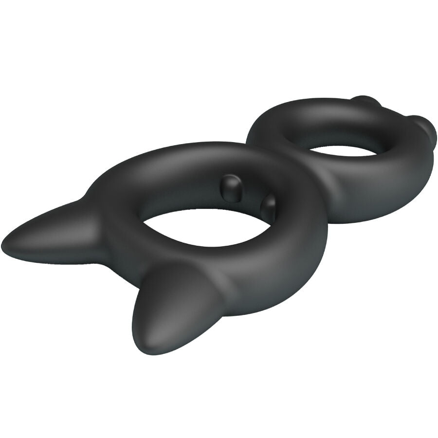 Anneau double en silicone noir Crazy Bull Toran 20, design ergonomique avec deux boucles et détails en relief.