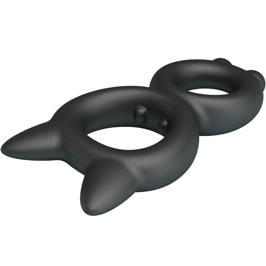 Bague en silicone noir Crazy Bull Toran, design chat avec oreilles pointues, pour confort et plaisir intime.