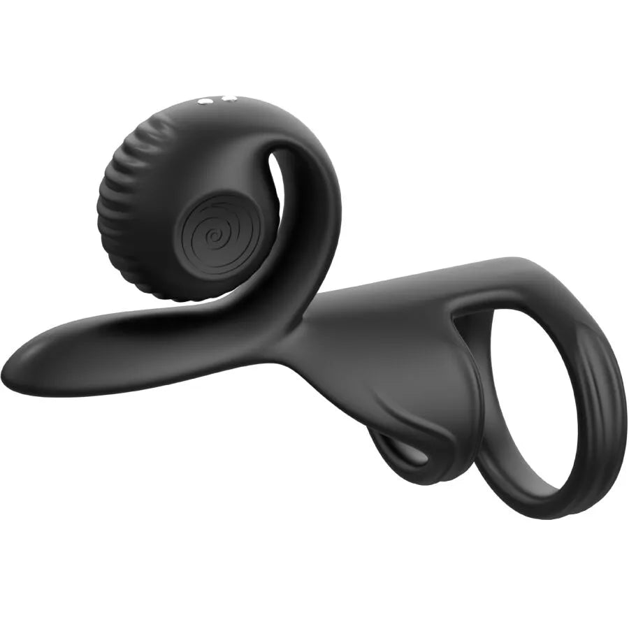 Anneau pénien vibrant noir en silicone médical avec télécommande, design ergonomique pour stimulation couple.