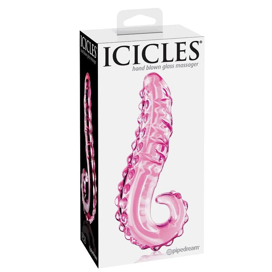 Dildo en verre courbé avec nodules stimulation texturée transparent rose sextoy intime couple érotique hypoallergénique durable