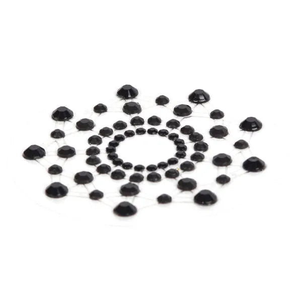Bijoux Indiscrets Mimi Noir, pasties décoratifs noirs en forme de cercle avec détails brillants, sensualité élégante.