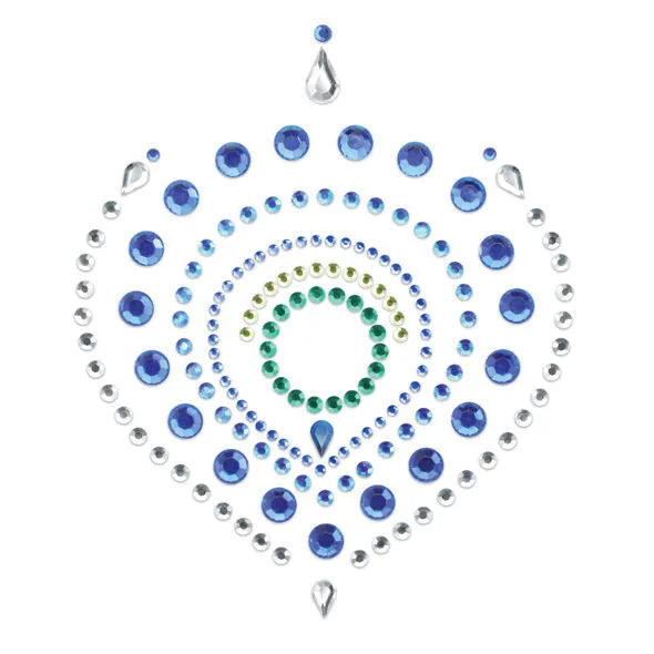Bijoux intimes lumineux bleu et vert en forme de cœur, ornés de cristaux délicats pour sublimer la sensualité corporelle.