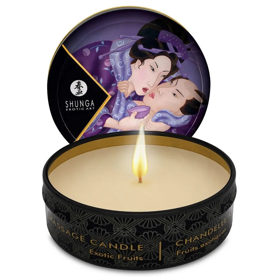 Bougie de massage érotique Shunga Mini Caress by Candelight fruits exotiques 30ml cire haute qualité design japonais intime sensualité cadeau adultes couple