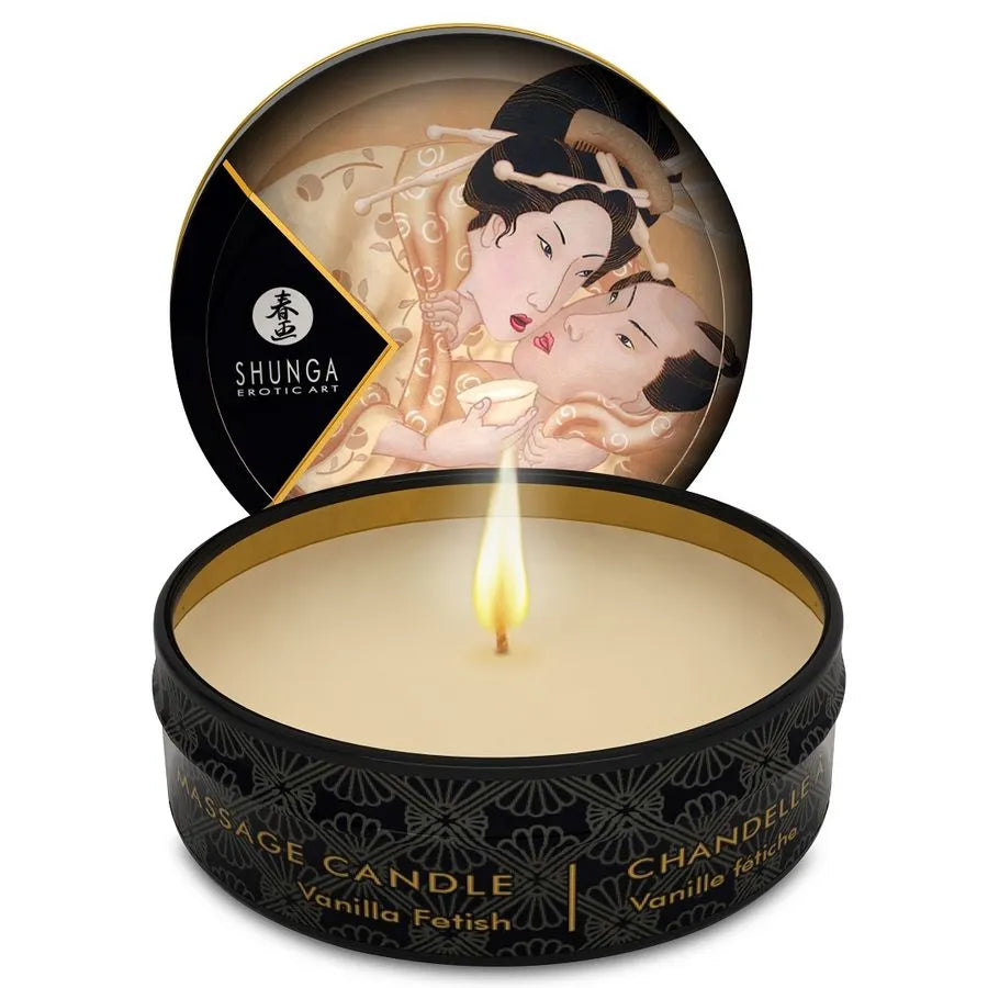 Bougie de massage Shunga Caress By Candelight vanille 30ml design érotique japonais art sensuel huile chaude pour massages intimes