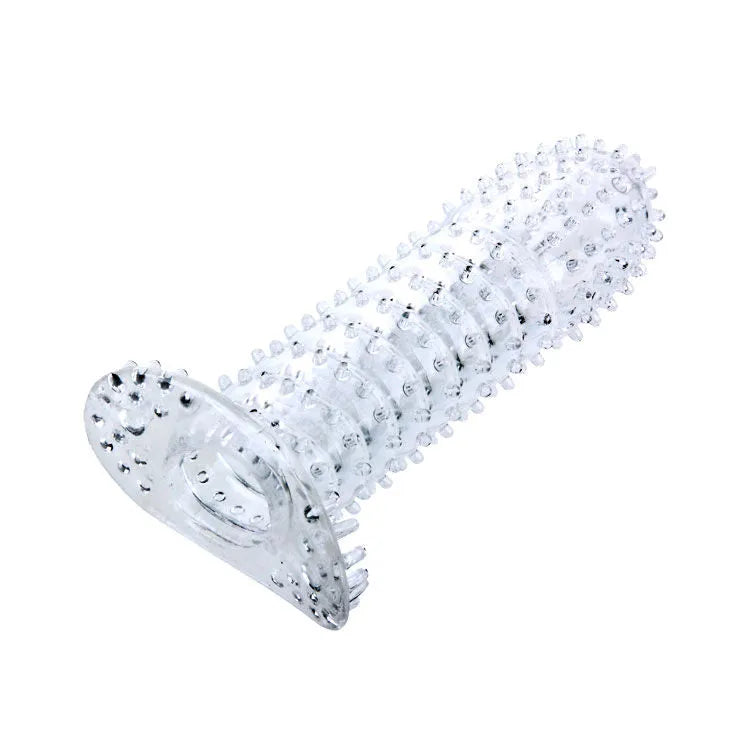 Gaine pénienne transparente en silicone avec nodules stimulants, 14,2 cm, pour sensations érotiques et plaisir accru.