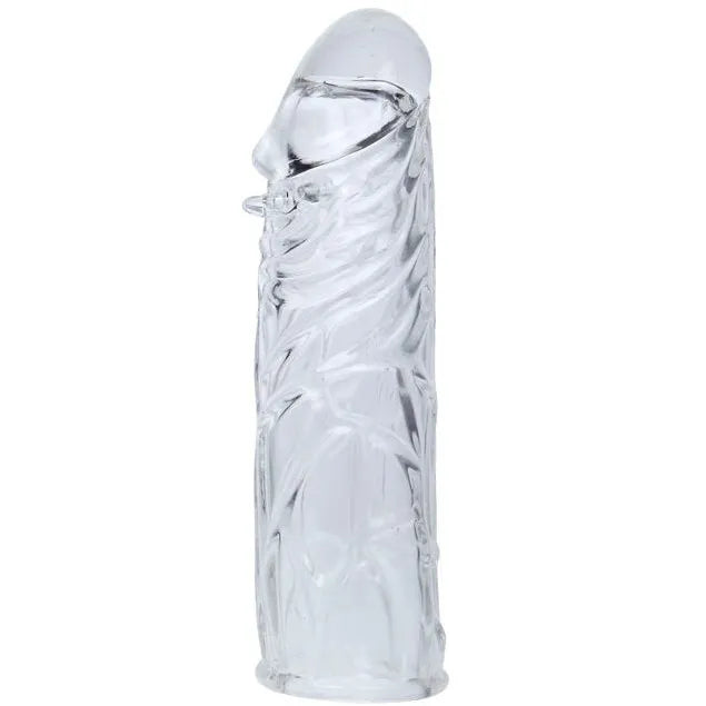Housse pénis silicone rose, texturée nodules, 14,2 cm, flexible, augmente longueur et épaisseur, plaisir intense.