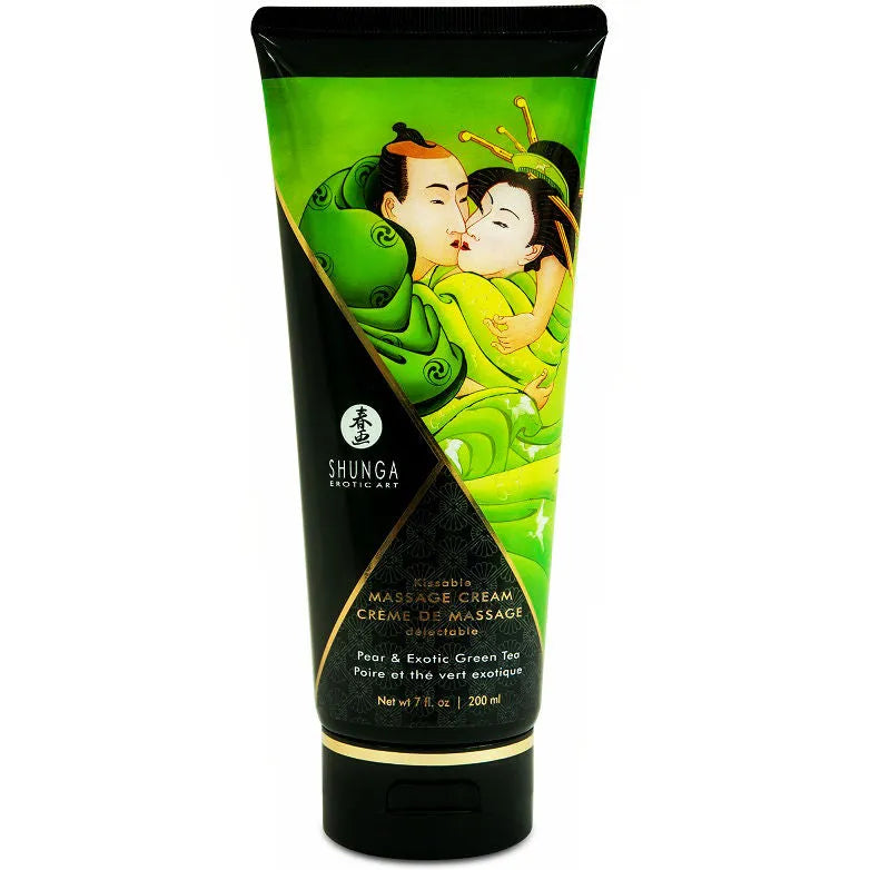 Crème de massage comestible Shunga Poire & Thé Vert 200ml - Sensuelle et aphrodisiaque pour moments intimes