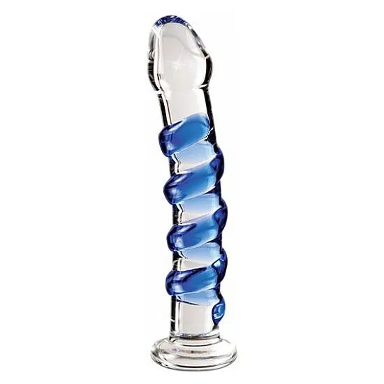 Sextoy en verre soufflé design élégant et unique stimulation intense sextoy en verre hypoallergénique durabilité longue vie sextoy en verre transparent spirale bleue sextoy en verre pour stimulation vaginale anale