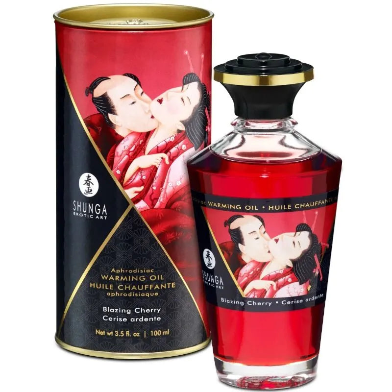Huile de massage aphrodisiaque effet chaleur saveur cerise intense 100ml Shunga Erotik Art