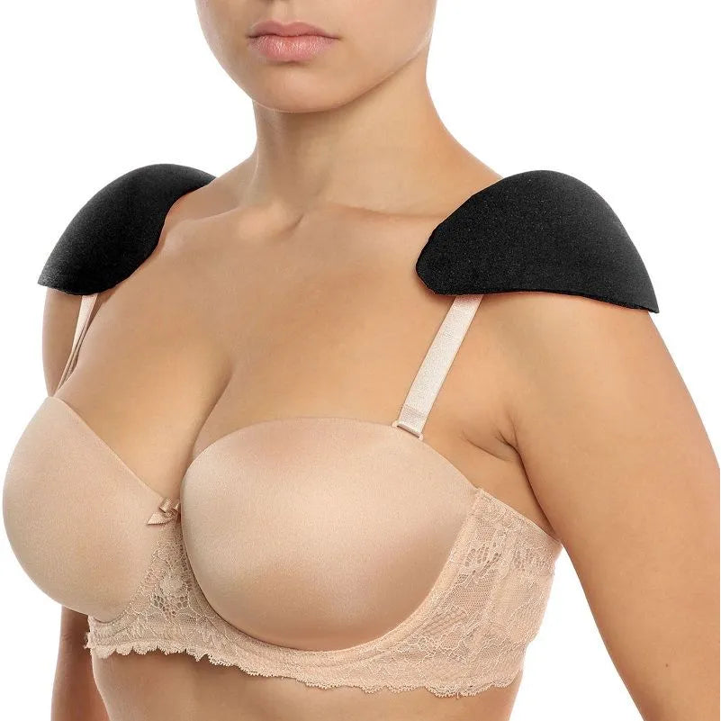 Épaulettes de soutien-gorge noires, douces et antidérapantes, portées sur épaules pour silhouette lisse sous vêtements.