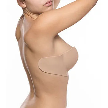 Soutien-gorge beige balconnet sans bretelles, push-up adhésif, idéal pour robes dos nu, galbe et soulève la poitrine.