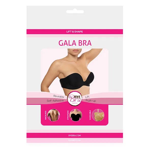 Soutien-gorge noir balconnet Gala avec armatures, coussinets push-up adhésifs, idéal pour robes dos nu.
