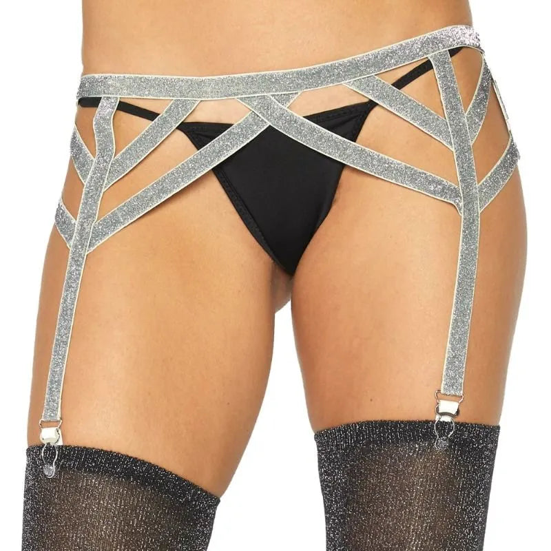 LEG AVENUE - PORTE-JARRETELLES ÉLASTIQUE LUREX ARGENT