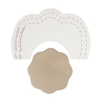 Ruban adhésif lifting seins Bye Bra blanc avec cache-tétons soie beige, taille bonnet C, adhésif médical 3M.
