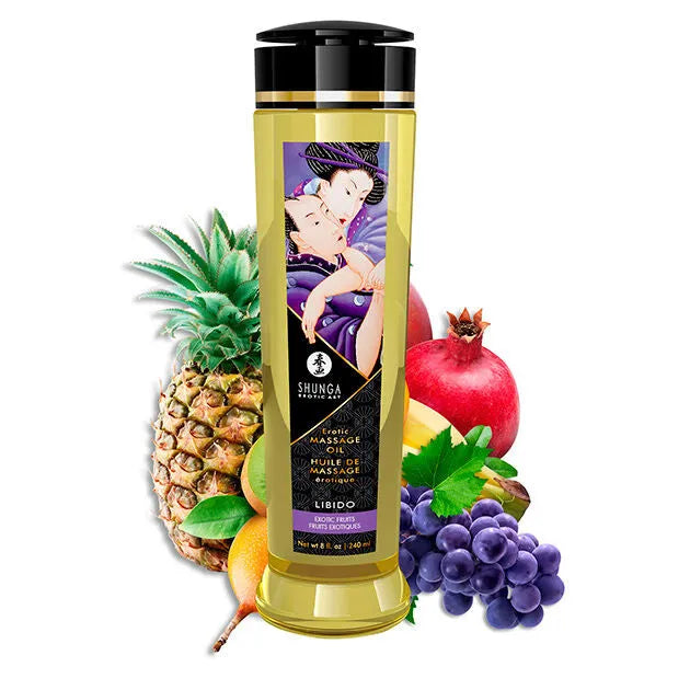 Shunga - Huile de massage érotique orientale à l'ylang-ylang et yohimbe 240ml - Stimulant sensuel à la texture non grasse - Parfum exotique - Design artistique japonais