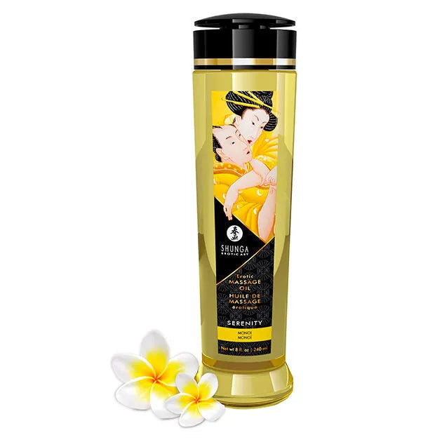 Shunga - Huile de massage érotique sensuelle Sérénité 240ml huile essentielle Monoï douceur intimité couple