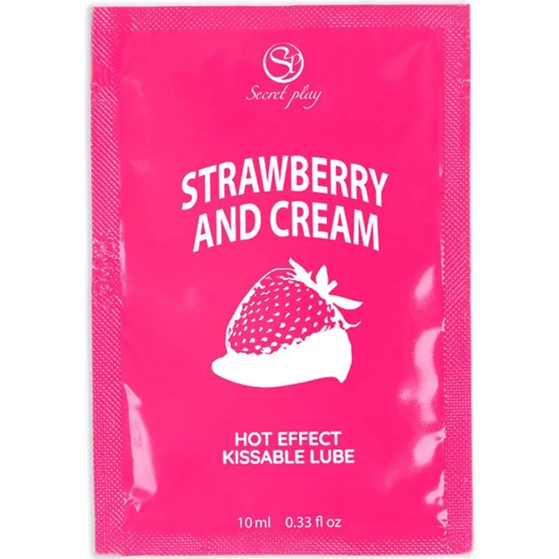 Lubrifiant embrassable effet chauffant fraise crème onctueux 10ml format poche sans sucre végétalien compatible préservatifs jouets hygiénique