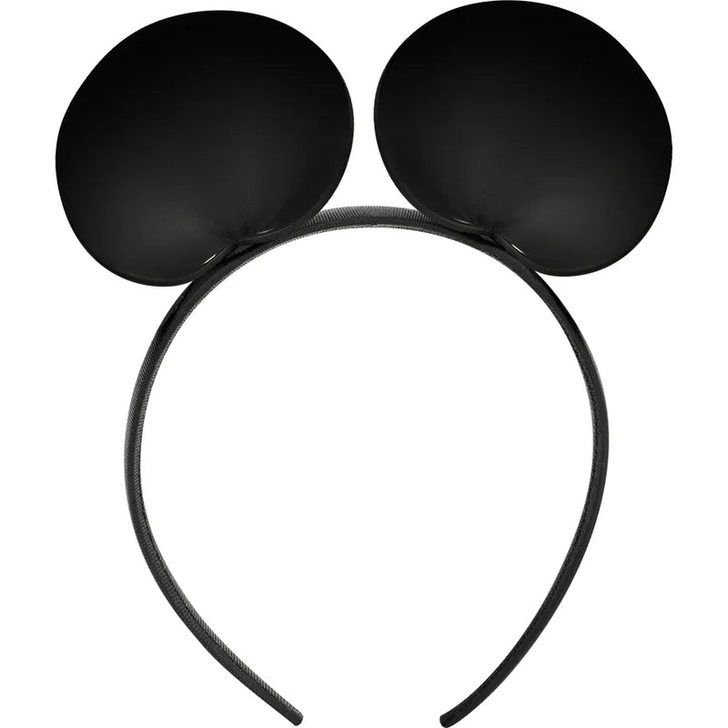 Serre-tête noir avec oreilles de souris en cuir végétalien, accessoire élégant et original de Coquette Chic Desire.