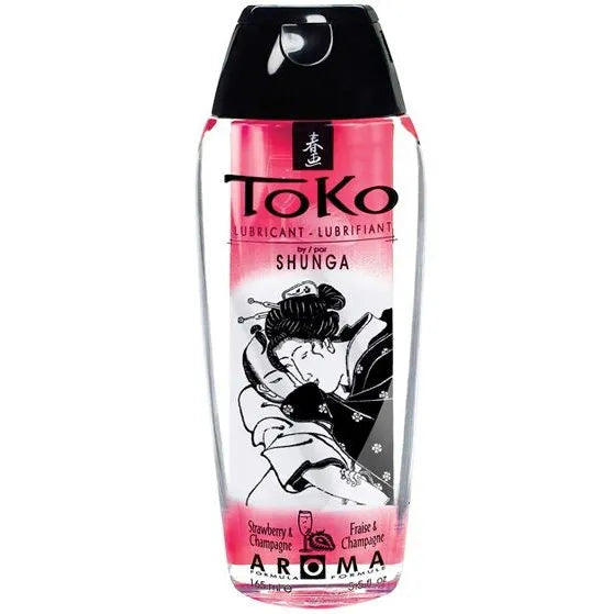 Lubrifiant aromatisé Shunga TOKO Fraise Champagne 165ml design japonais érotique pour couples intimité sexe